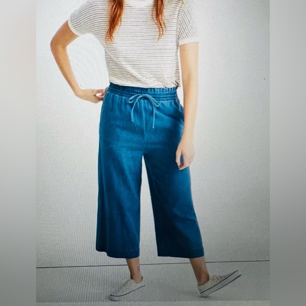 Madewell Huston Pull-On Crop Pants Capri Wide Leg Indigo Small‎ Spring Fashion